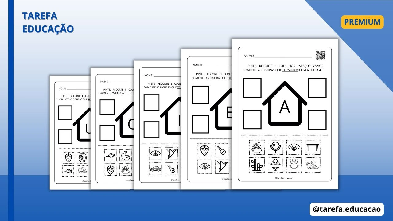 Capa do post: Pinte, recorte e cole as figuras na vogal final correspondente