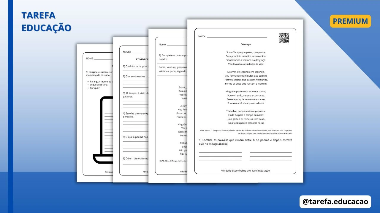 Capa do post: Atividade sobre o poema: O tempo (Olavo Bilac)
