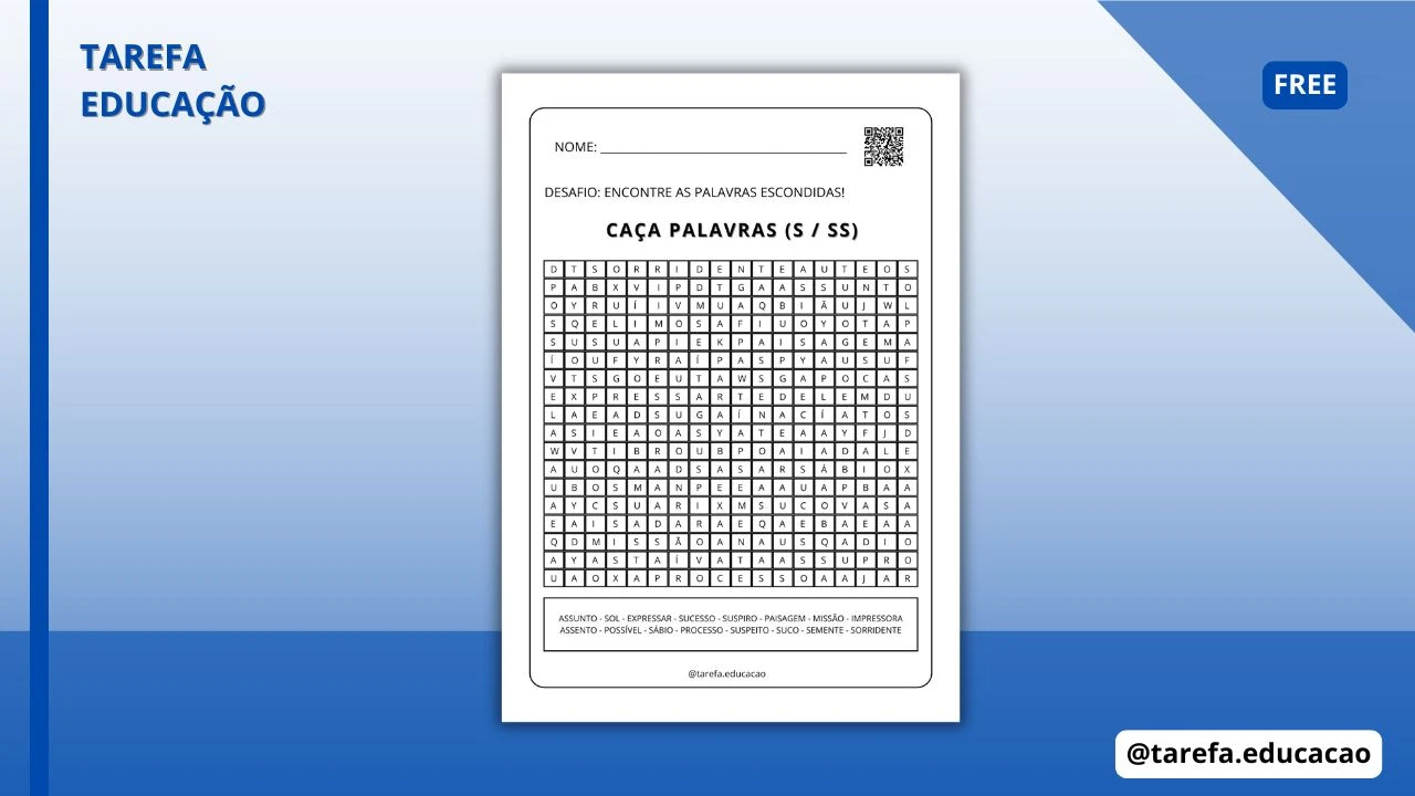 Capa do post Caça-palavras - Palavras com S e SS
