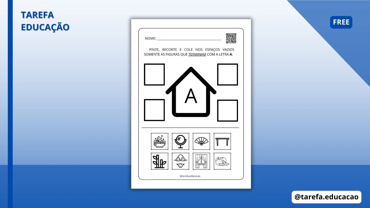 Capa do post: Pinte, recorte e cole as figuras na vogal final correspondente