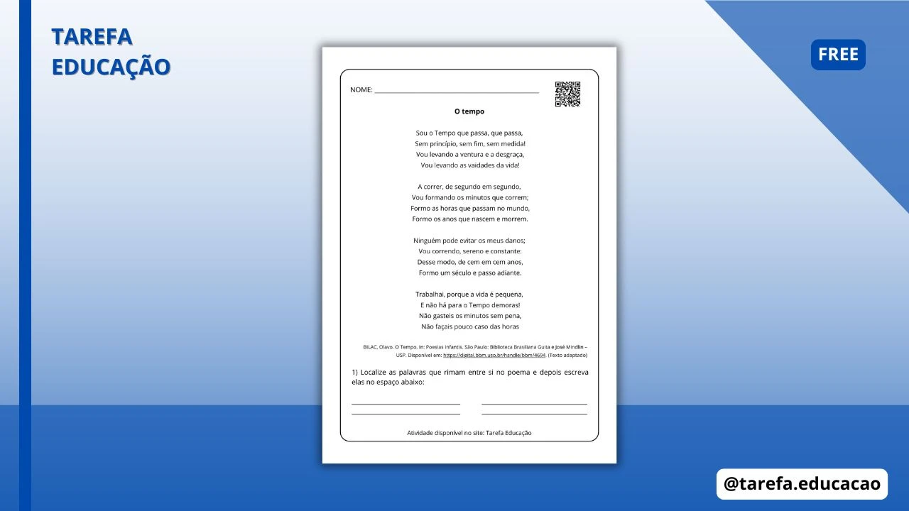Capa do post: Atividade sobre o poema: O tempo (Olavo Bilac)