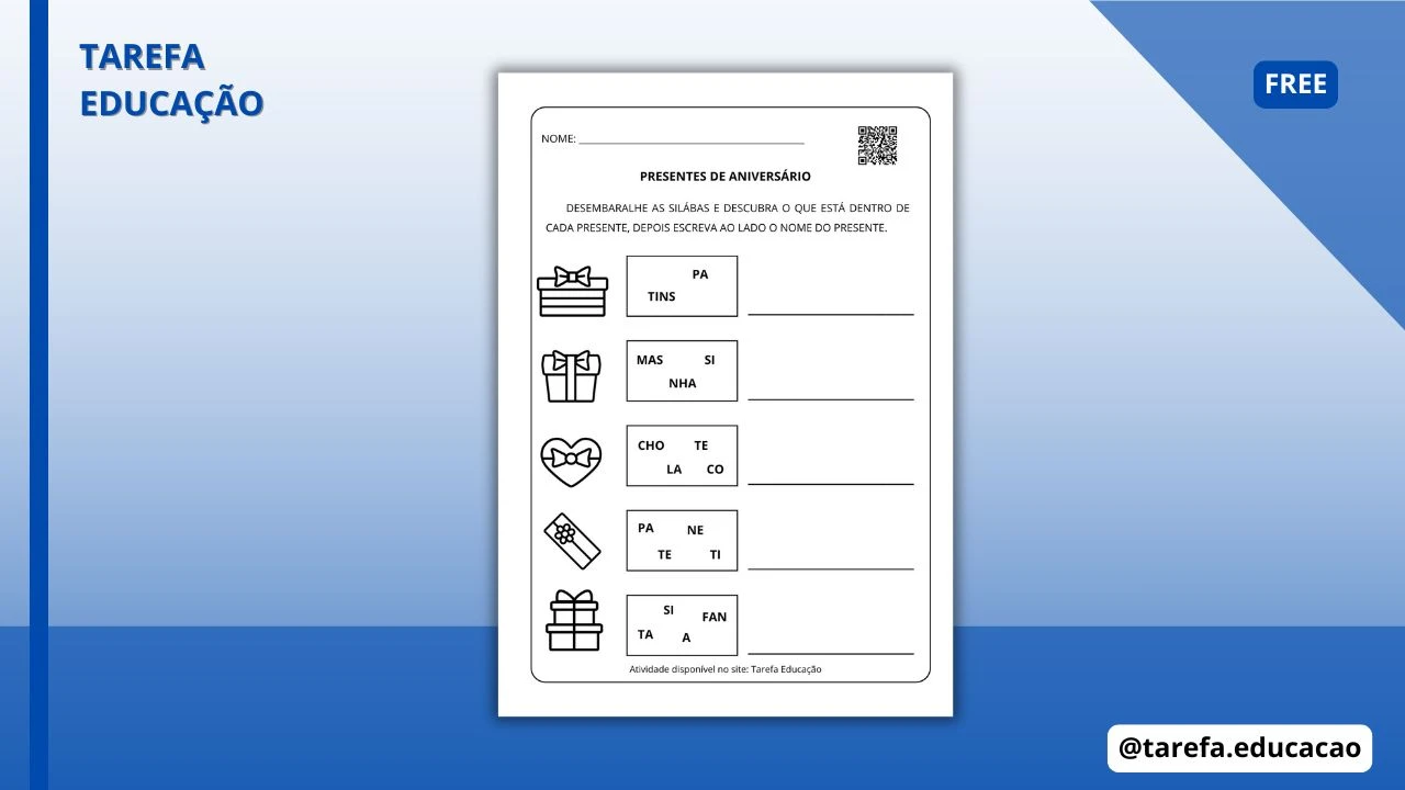 Capa do post Desembaralhando sílabas e identificando palavras (Temática: presentes de aniversário)