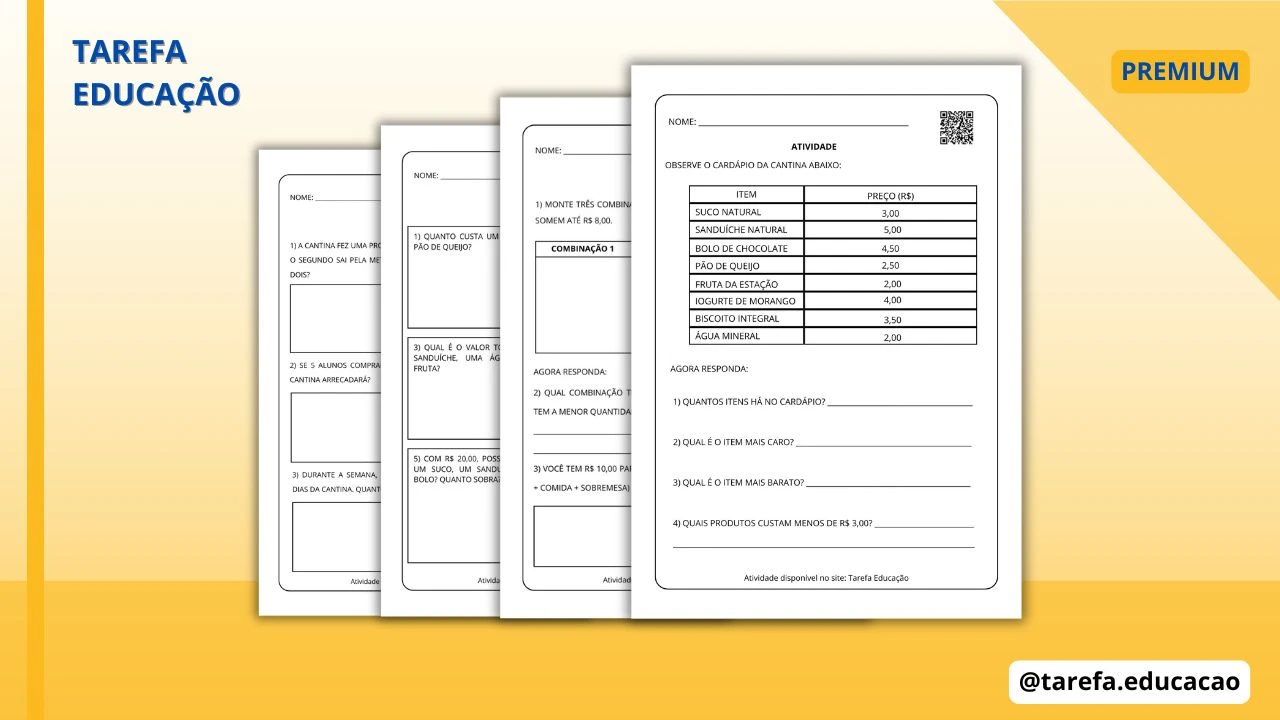 Capa do post: Explorando o cardápio da cantina (Preços e situações problema)