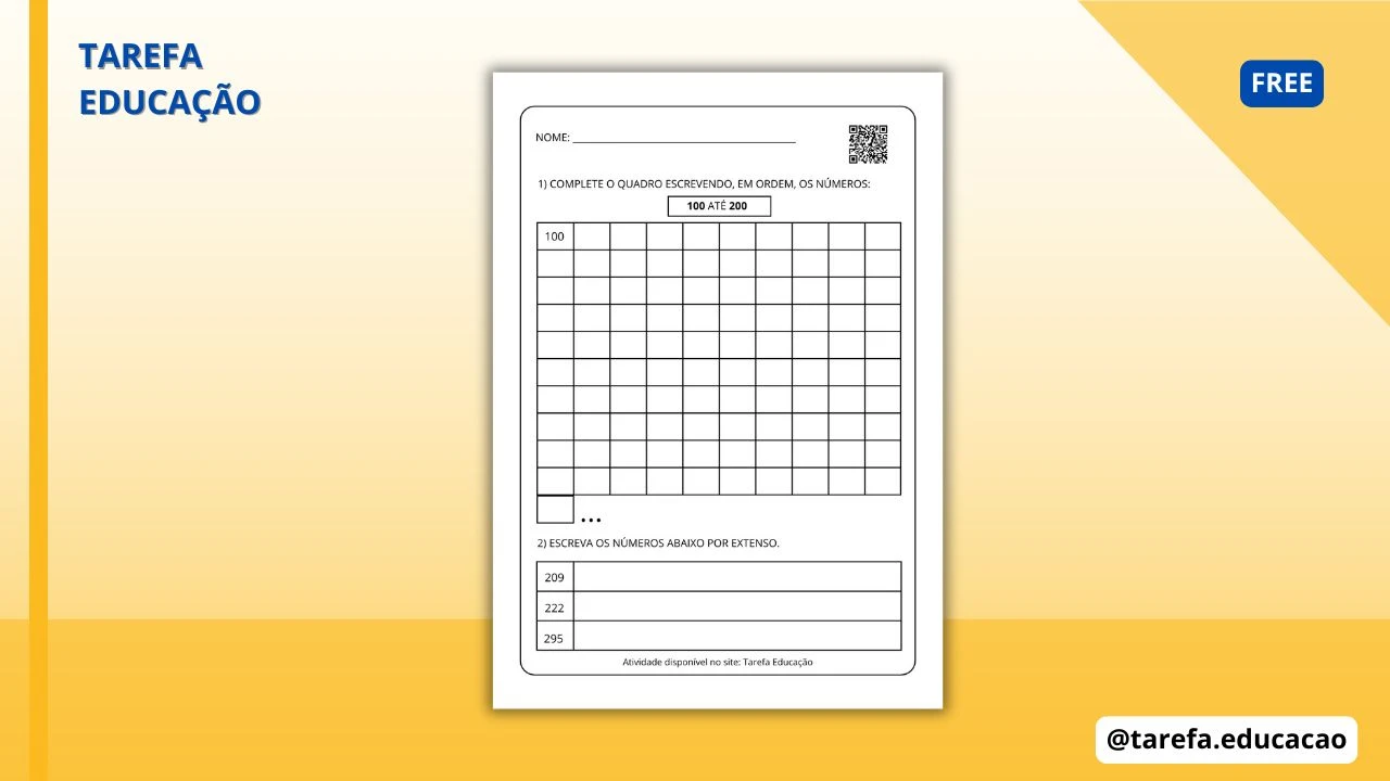Capa do post: Sequência numérica (100 a 200)