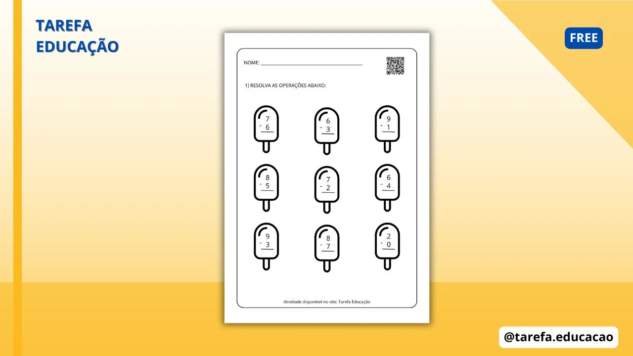 Capa do post: Subtração simples (Temática: Picolé)