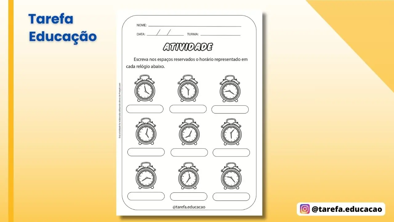 Capa da atividade: Leitura de horas - Relógio analógico